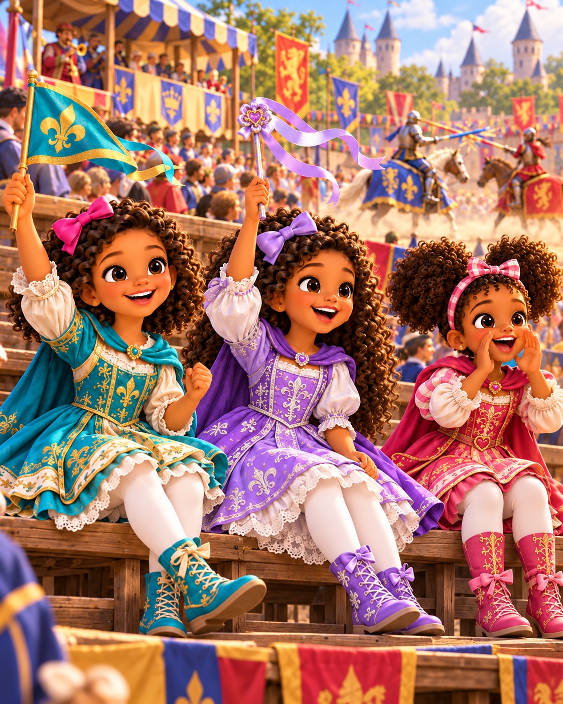 The girls cheer together at the Renaissance Faire joust