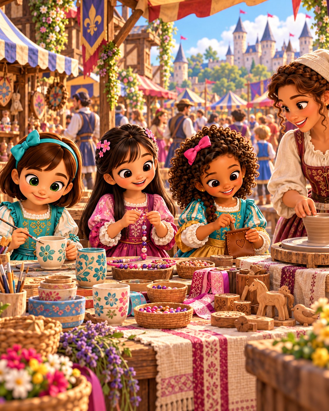 The girls explore the artisan village at the Renaissance Faire