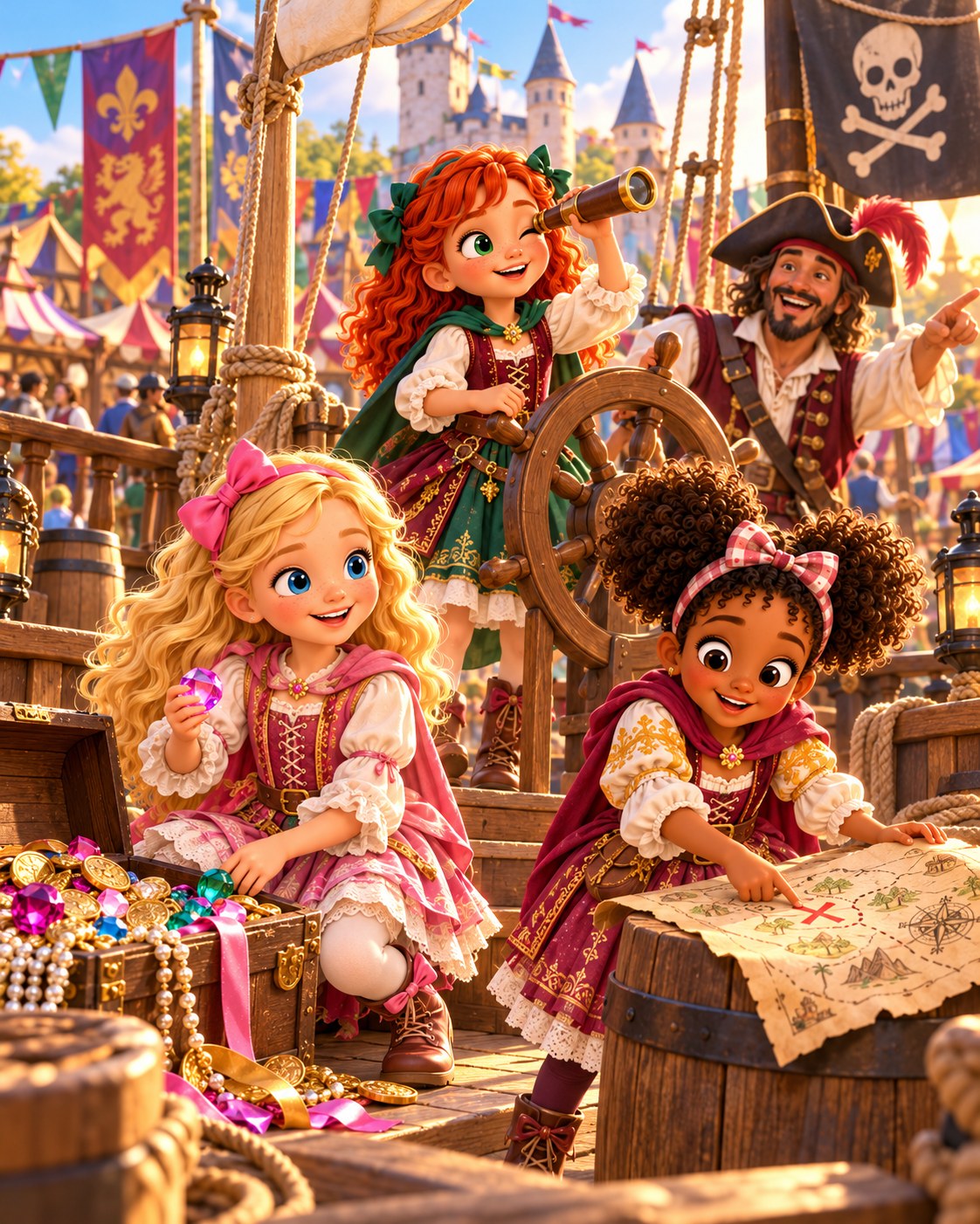 The girls begin a pirate treasure quest at the Renaissance Faire